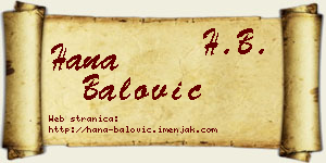 Hana Balović vizit kartica